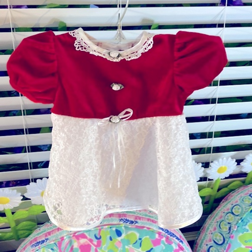 Expressions red velvet & white lace dress cute for the holidays